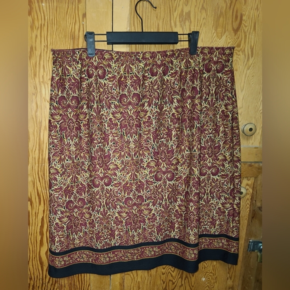 Requirements Burgundy and Gold Floral Midi Skirt - Picture 1 of 5
